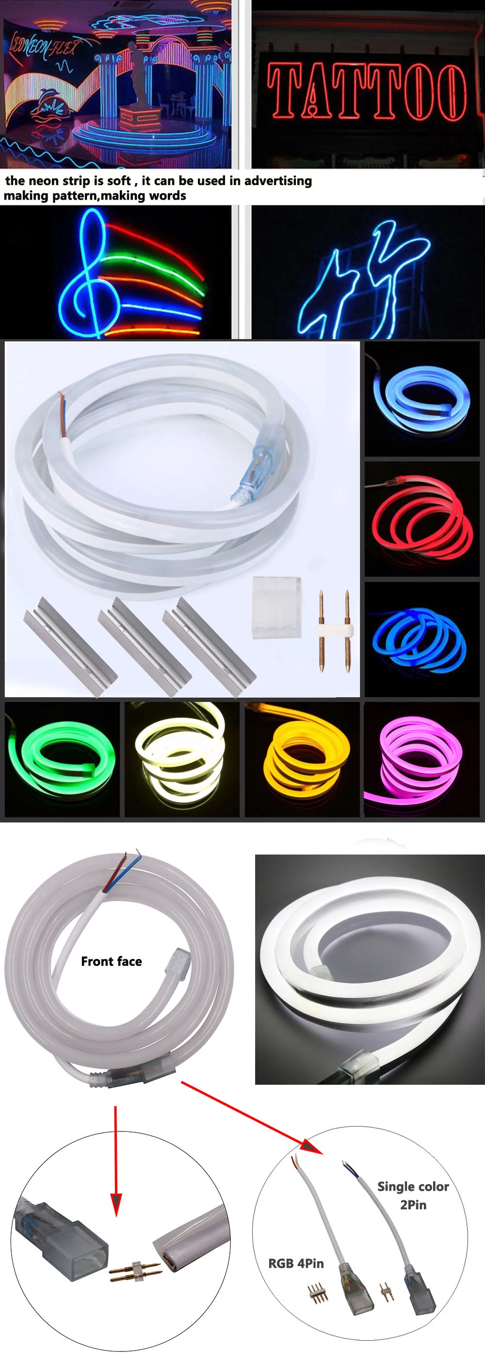 RGB Neon LED Strip Light 12V 24V Flexible Silicone Neon Strip SMD 2835 120LEDs/M Cuttable IP65 Waterproof RGB for LED Neon Sign