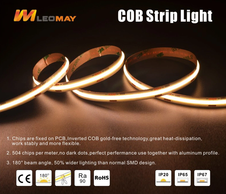 High Brightness No Dots DC24V 504LEDs Flexible COB LED Strip Light