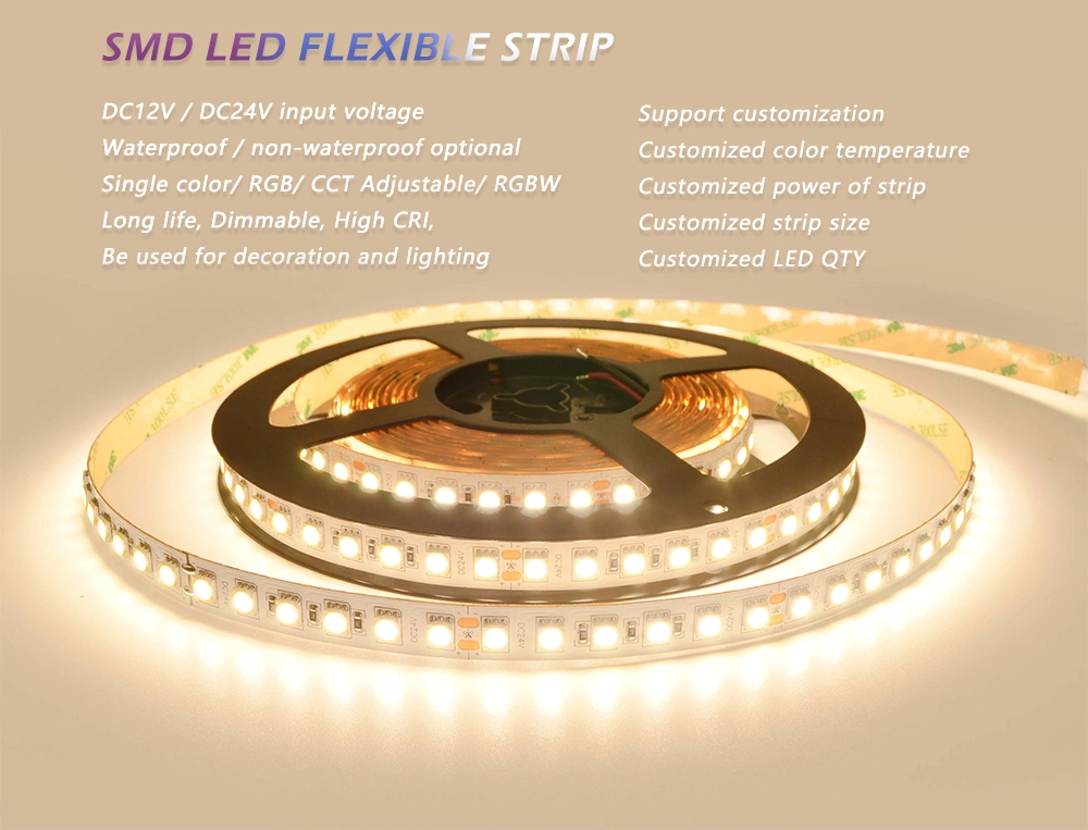 SMD3014 Side View LED Light Strip DC12V 120LEDs Per Meter Flexible Smart LED Strips