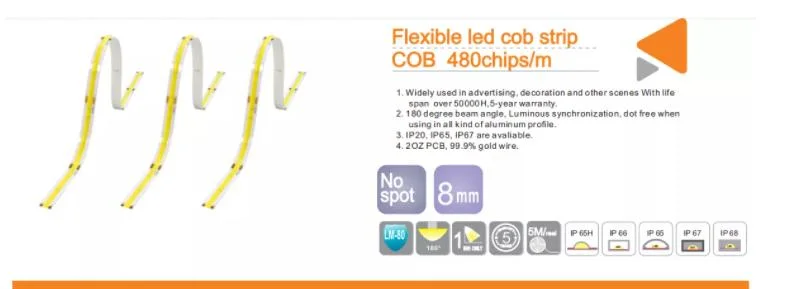 TV Car Aluminum Profile 12V 24V Waterproof Flexible COB LED Strip Light